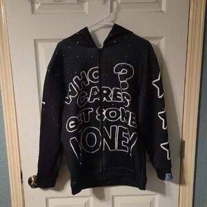 Men's Black Graphic Zip-Up Hoodie